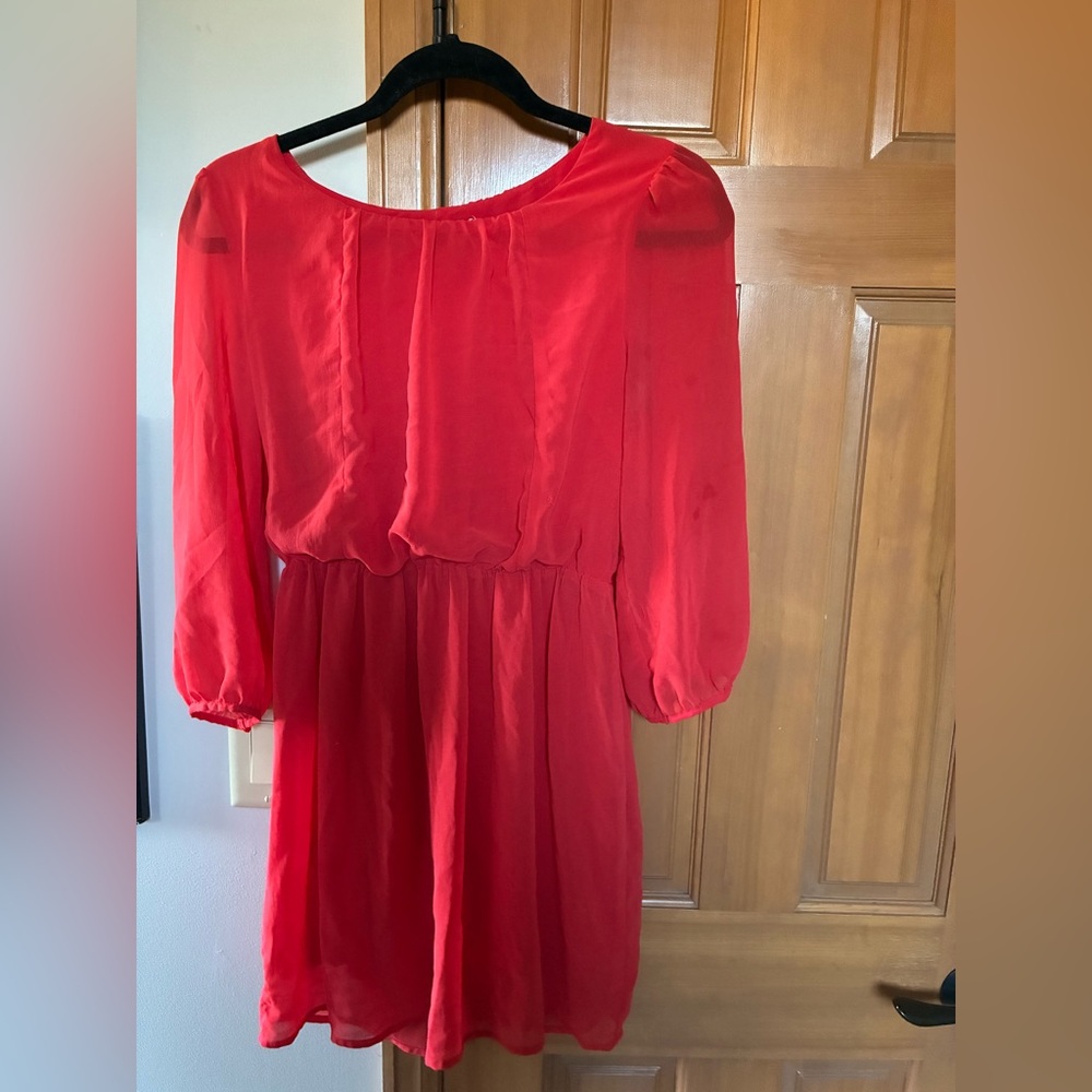 Charming Charlie Vibrant Red Long Sleeve Flowy Dress Size S